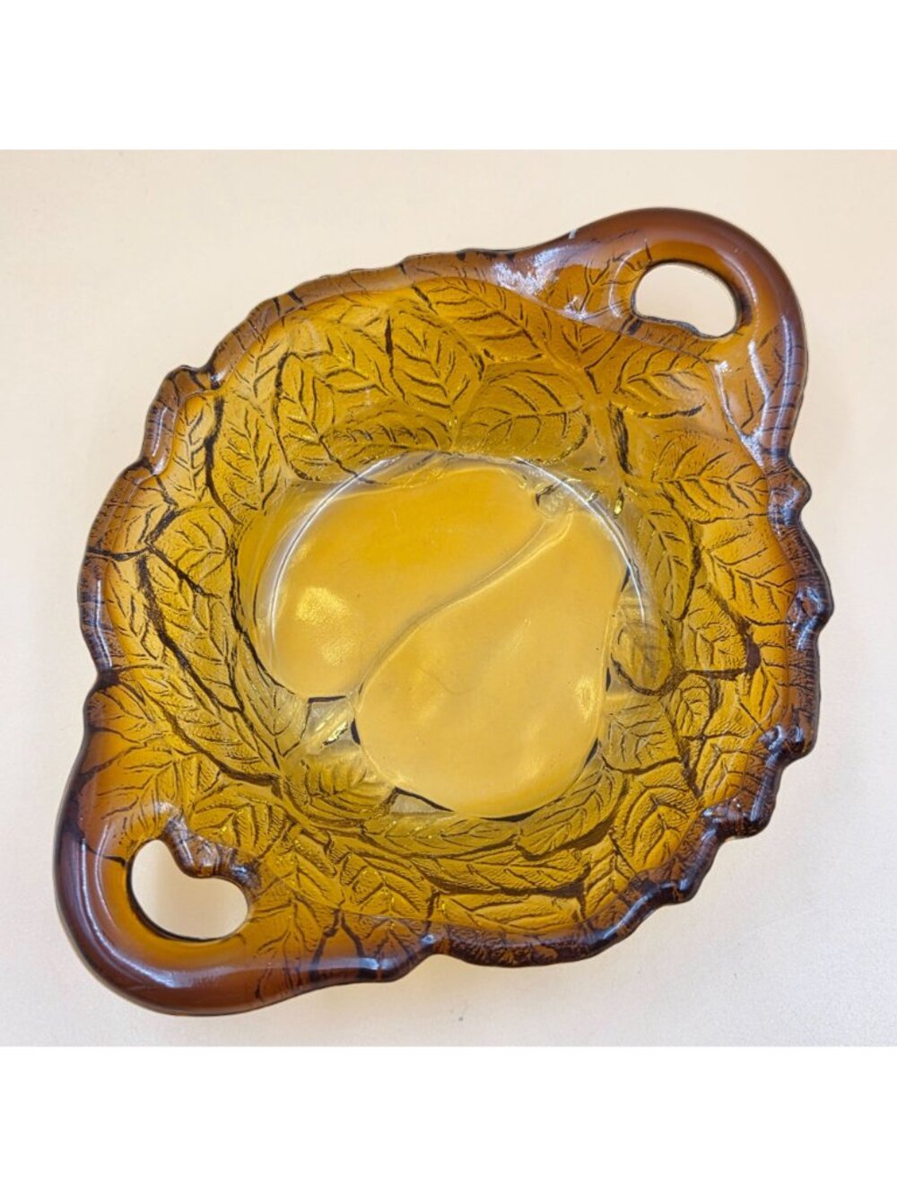 Tiara Sweet Pear Burnt Honey Amber Glass Handled Bowl Indiana Glass Vintage - Picture 2 of 6